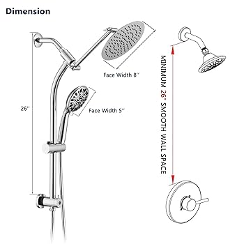 UCLIMAA Rainfall 8 Inch Round Shower Head with High Pressure